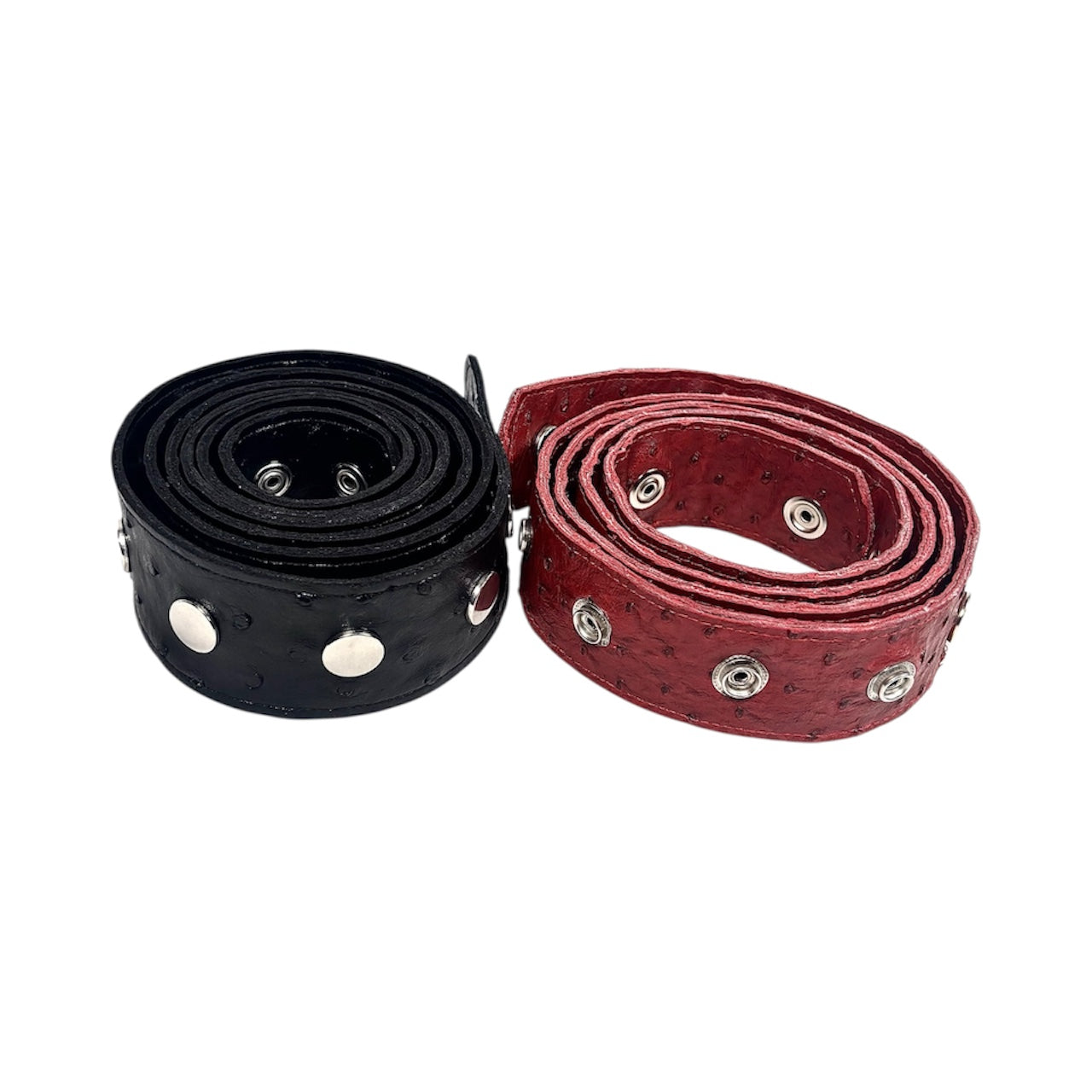 Black Ostrich Leather Snap Belt