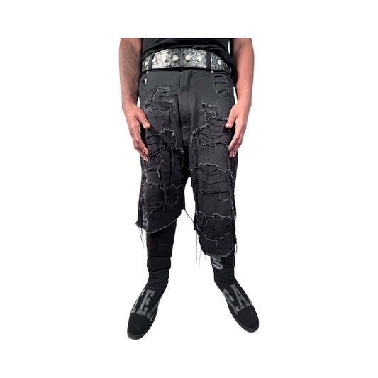 Black Asymmetric Distressed Shorts