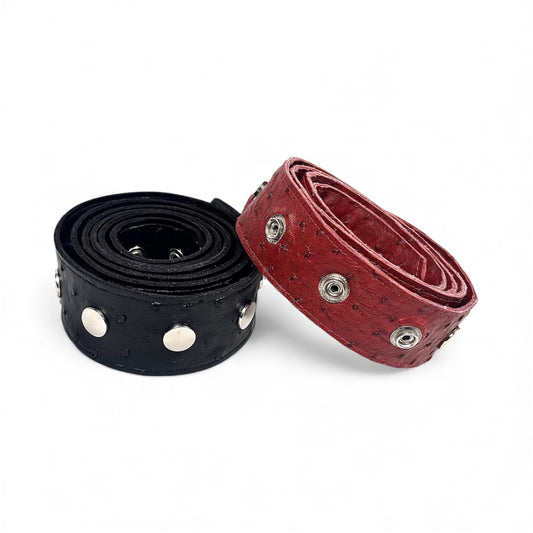 Black Ostrich Leather Snap Belt